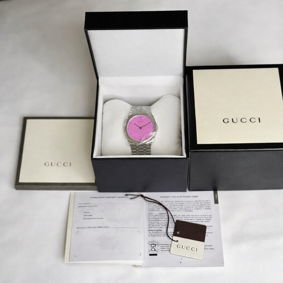 Gucci Accessories - Gucci 25H Pink Silver Watch YA163410 Women's Size 38
